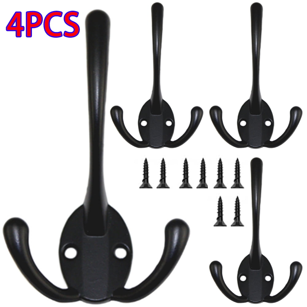Skycarper 4PCS Black Heavy Duty Wall Mounted Hooks with Screws, Fender Hooks, Backpack Hooks