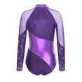 thumbnail image 4 of Nyeemya Women's Rhinestone Ballet Dance Leotard Long Sleeve Gymnastics Bodysuit Figure Skating Top Purple M, 4 of 5
