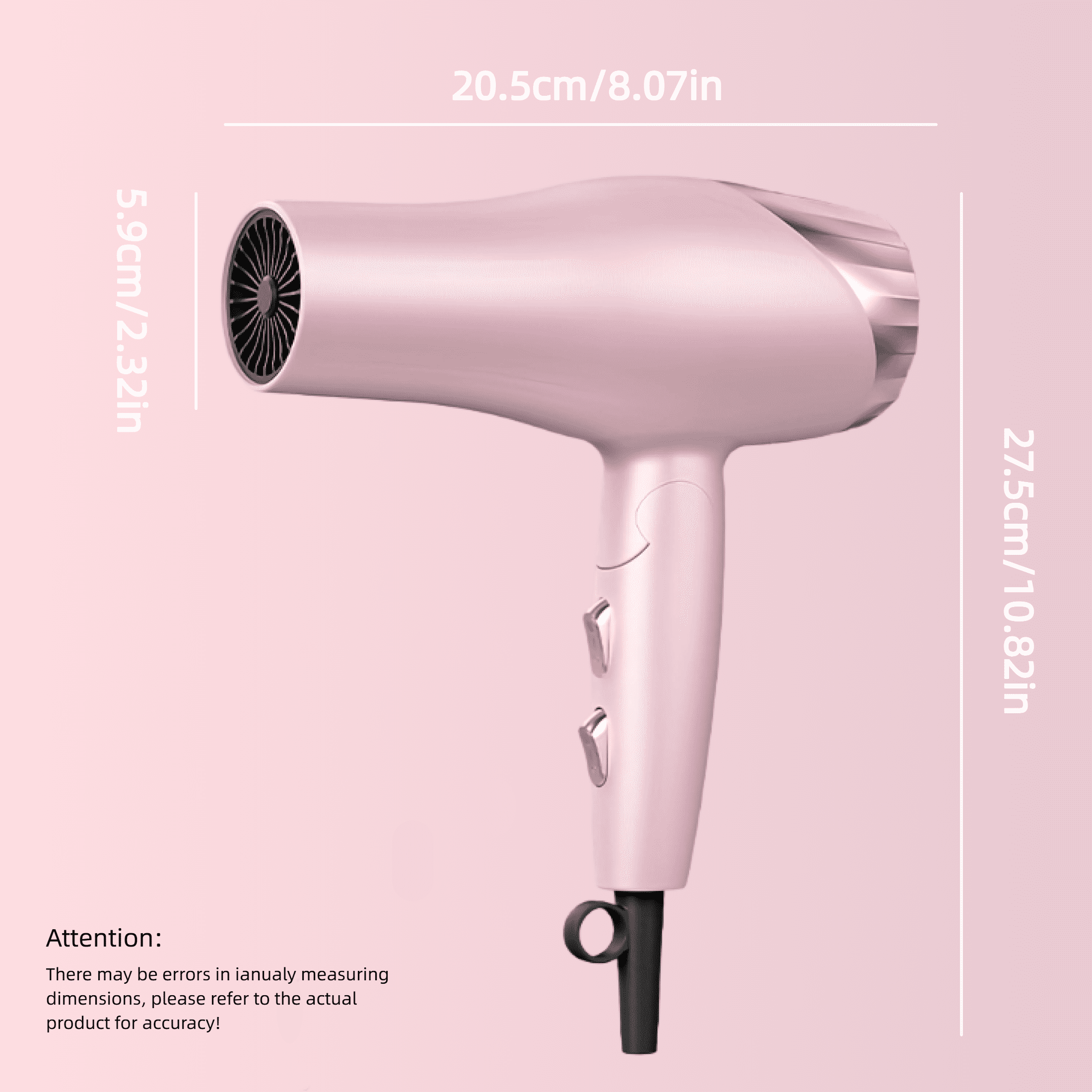 Foldable Hair Dryer with 8 Accessories ，Compact Design for Home and Travel |,Fast Drying Gift Set for Women/Men,Pink