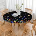 thumbnail image 3 of Black Colorful Star Butterfly Pattern Round Fitted Tablecloth with Elastic Edge,Dining Table Cover Waterproof,Outdoor Round Tablecloth for Camping,Dining,Indoor and Outdoor, 3 of 7