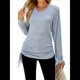 thumbnail image 1 of Camisetas para Mujer, Larga, Cuello en V, Básicas, Informales, Holgadas, Suaves, para Otoño. Azul L, 1 of 10