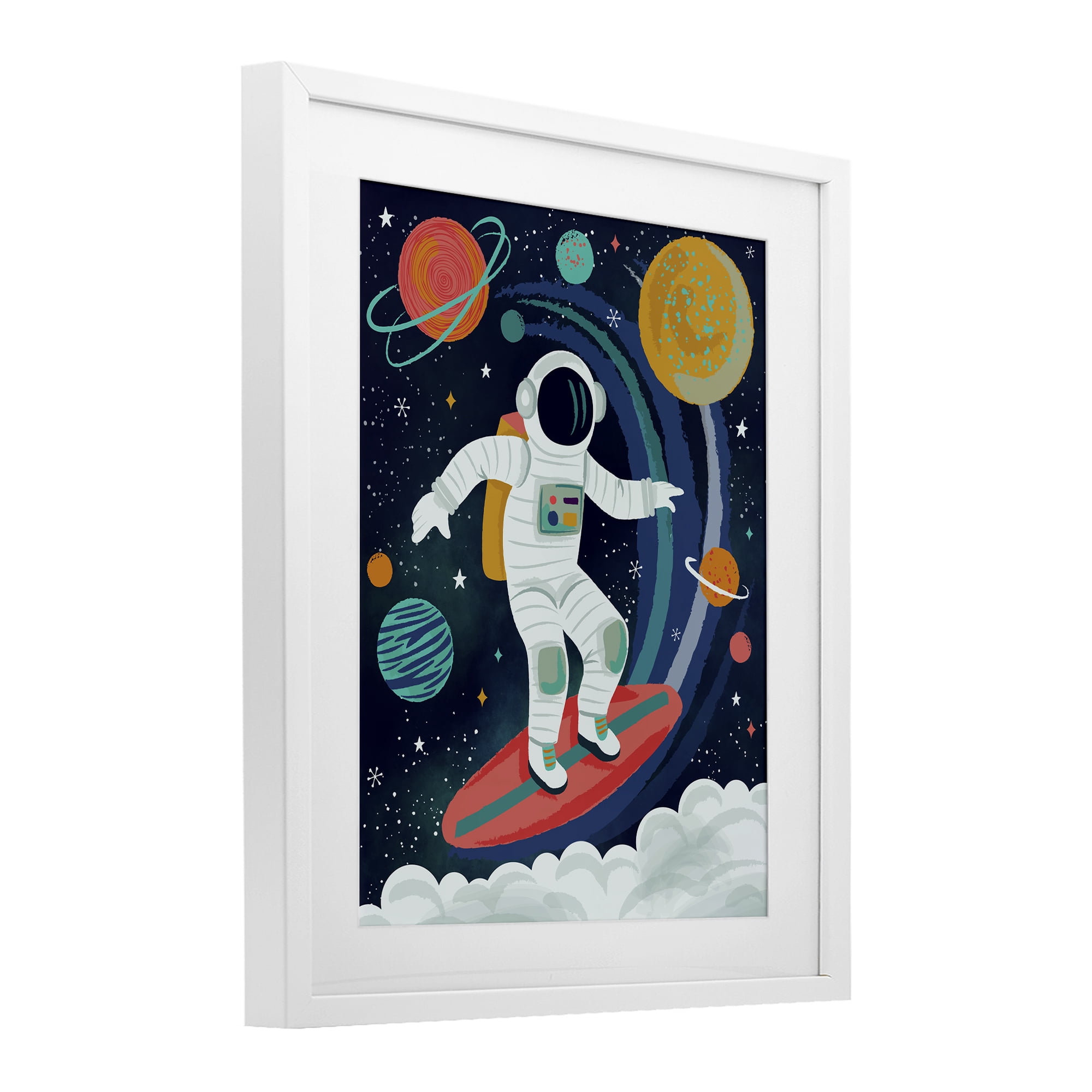 Stupell Industries Surfing Astronaut Beyond Space White Framed Print Under Glass, design by Lisa Perry Whitebutton