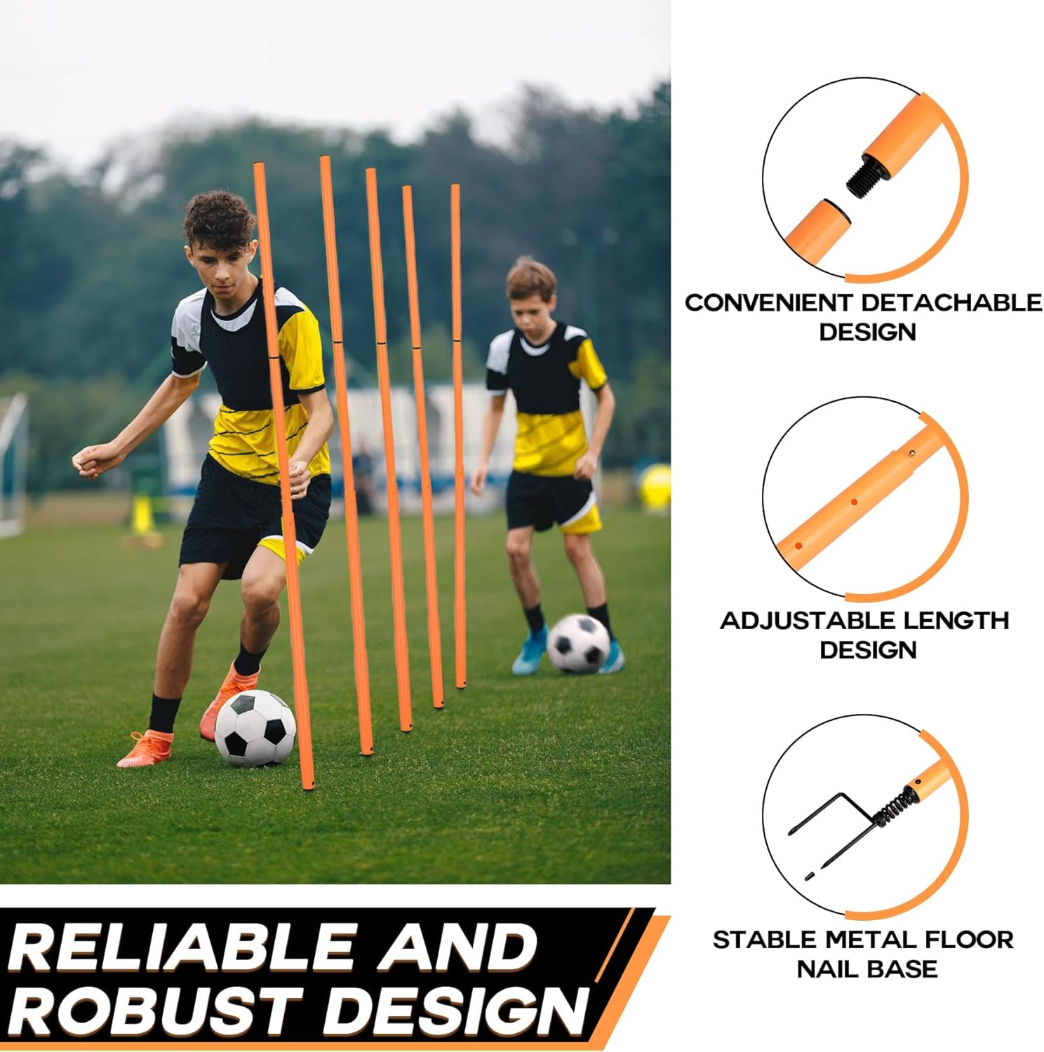 Removable Soccer Agility Training Poles Adjustable for Football Training Outdoor Sports Speed Training Equipment 47inch 6cps children