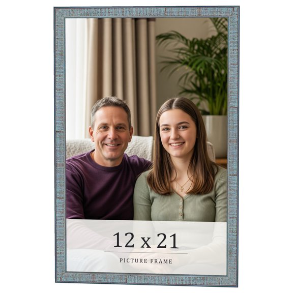 12x21 Frame Blue Scuffed Farm Board Solid Wood Picture Frame Width 0.75 Inches | Interior Depth 0.5
