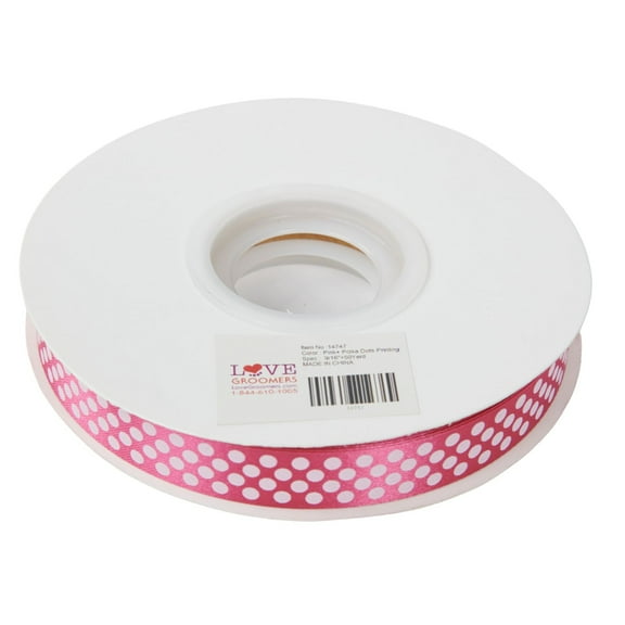 Groomer Essentials Pink Satin Ribbon with Polka Dots - Pack of 4