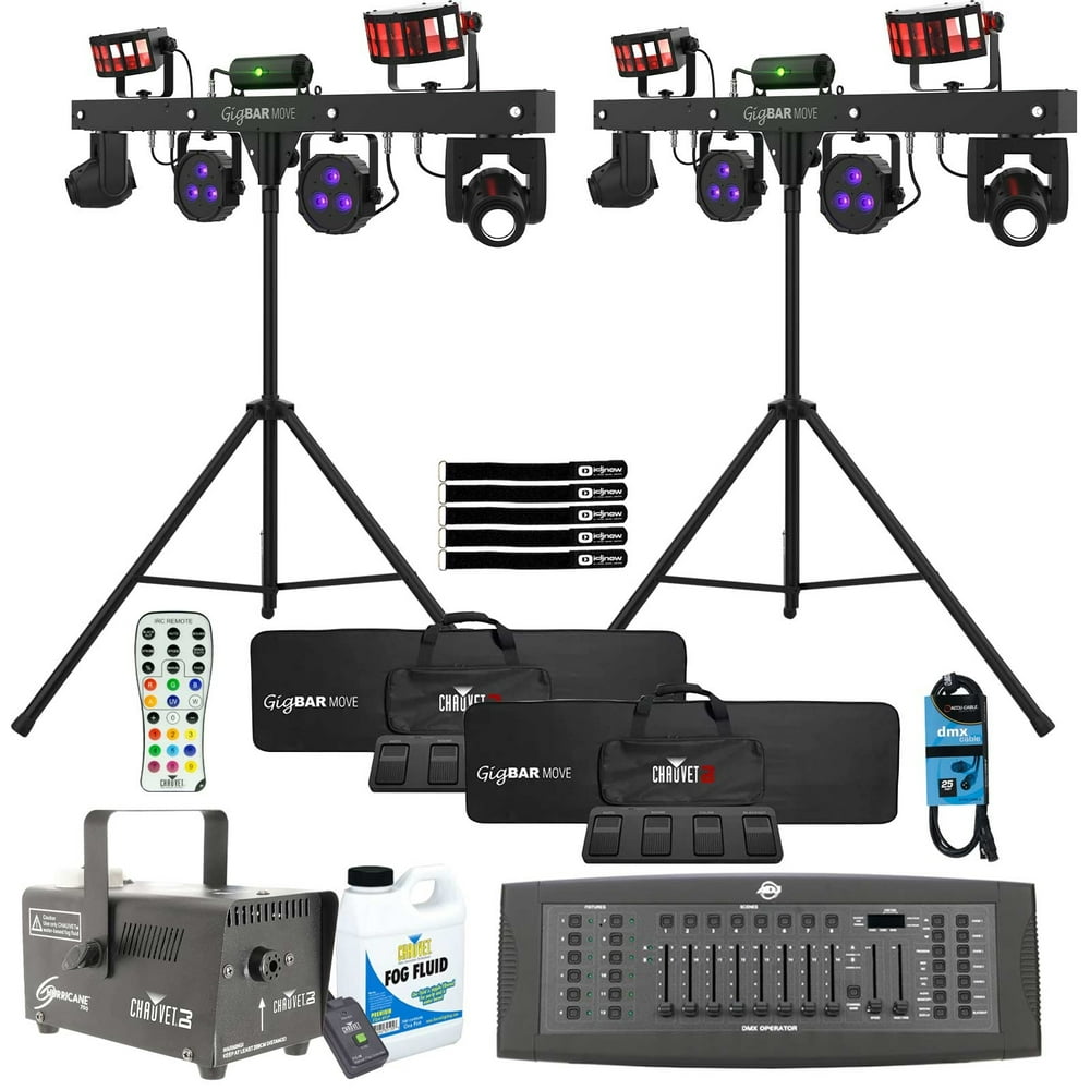 2x Chauvet DJ GigBar Move 5in1 Ultimate Effect Light Systems with DMX Controller & Fog Machine