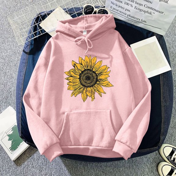 Women's Hoodies Sweatshirts Women's Print Top Ouitwear Long-sleeved Sweatshirt Casual Blouse Pullover Sunflower Warm Winter Coat Top Women's Print Top Ouitwear Long-sleeved Sweatshirt Casual Pink M