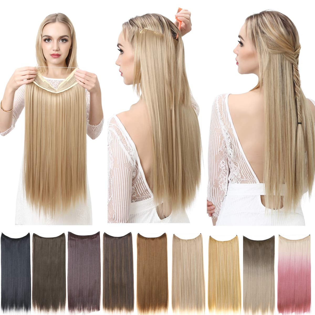 Halo Hair Extensions Dirty Blonde Secret Wire Headband Straight Long  Synthetic Hairpieces 22 Inch for Women Heat Resistant Fiber No Clip  (M02&16H613) | Walmart Canada