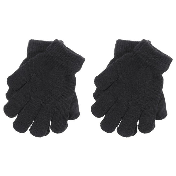 Qiysamall 2pcs Kids Gloves Autumn Winter Warm Knitted Five Finger Solid Color Gloves for Boys Girls Ages 4-12 Black