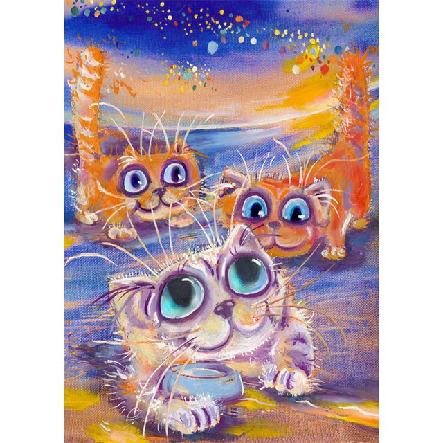 Pintura de diamante (DE5613) DIY cuadrado tres gatos imagen Rhinestone trabajo hecho a mano arte 40x50cm FLhrweasw Nuevo