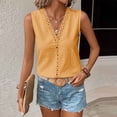 thumbnail image 5 of Amzcrzy Tank Top for Women Trendy Hollow Out Patchwork V Neck Womens Tops Breathable Casual Solid Color Linen Shirts Loose Fit Sleeveless Vacation Summer TopsL, 5 of 9