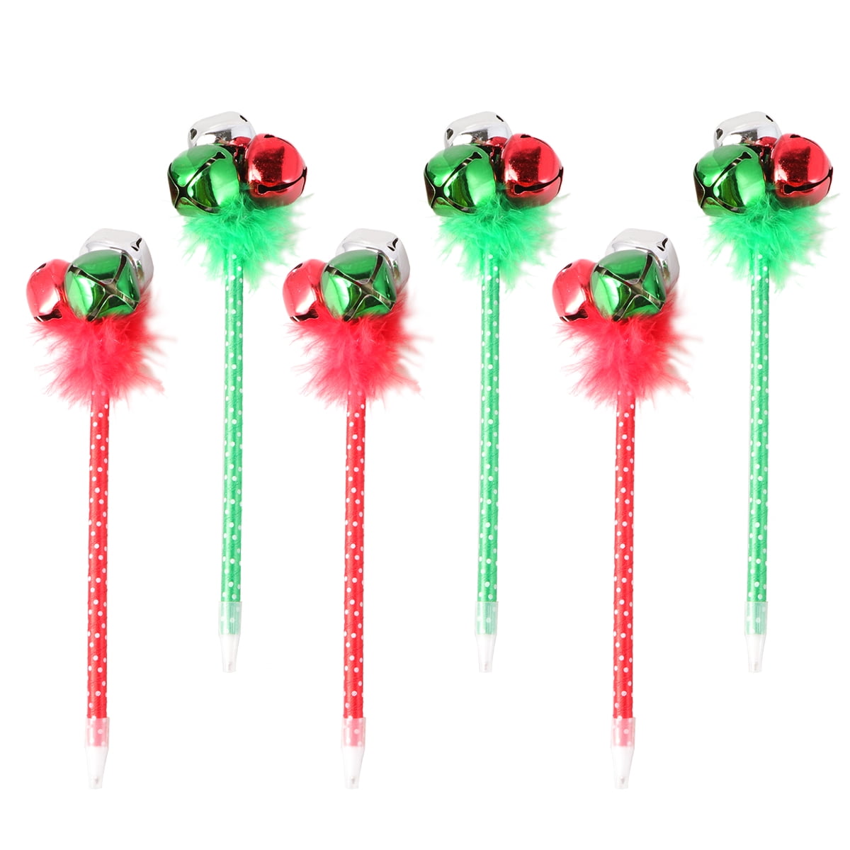 6Pcs Red and Green Christmas Themed Jingle Bell Ballpoint Pen Christmas Holiday Festive Party