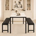 thumbnail image 2 of UHOMEPRO Dining Table Set for 4, Kitchen Table with 2 Benches, Modern Dining Room Table Set with Metal Frame, Breakfast Nook Furniture Set for Home Cafeteria Bar Kitchen, White+Black, 2 of 13