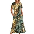 thumbnail image 6 of Penkiiy Women's Summer Casual Short Sleeve Crewneck Marble Print Swing Dress Flowy Tiered Maxi Beach Dress with Pockets M Army Green, 6 of 7