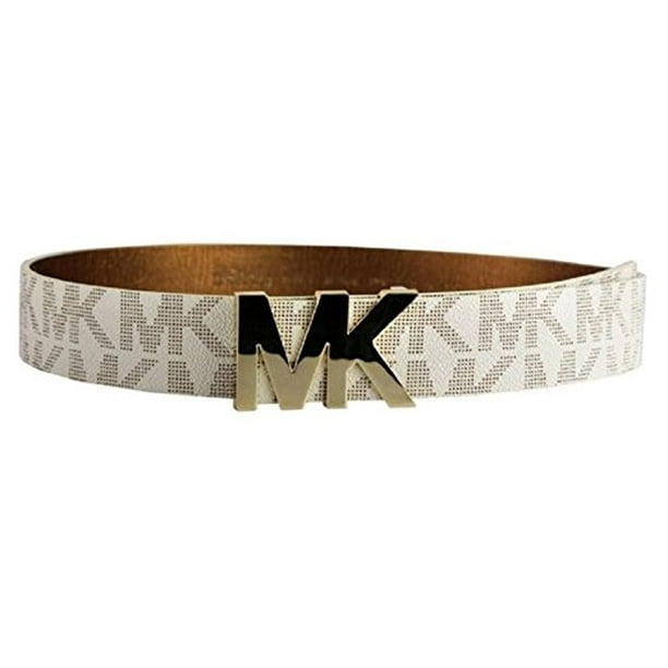 Michael Kors Belt with MK Logo Plaque Vanilla (Medium) 
