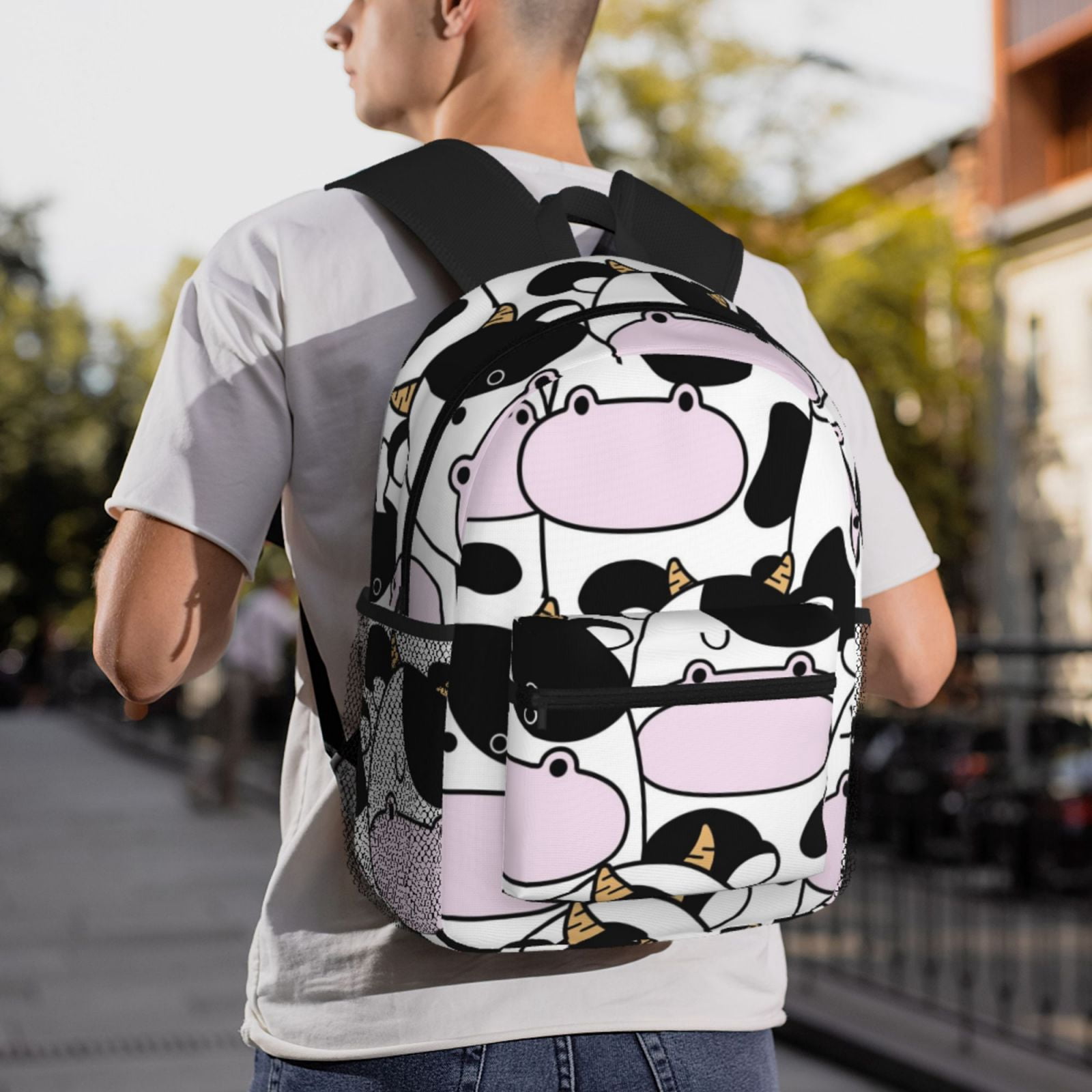 Vsdgher Cute Animal with Cow Print Unisex Large Capacity Bookbag Schoolbag Casual Daypack for High School/College/Teens/Travel/Work