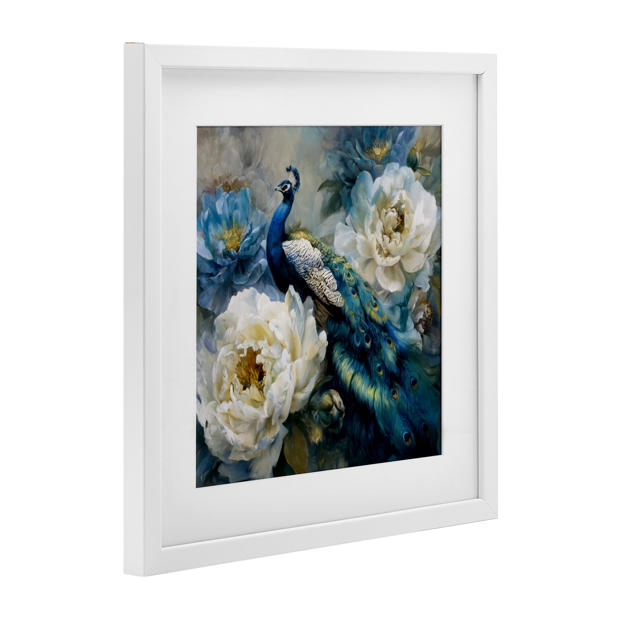 Stupell Industries Pretty Peacock with Roses White Framed Print Under Glass, design by Tina LeCour