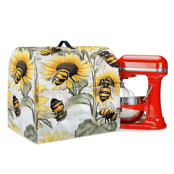 FOR U DESIGNS Bee Sunflower Stand Mixer Cover compatible with Kitchen Aid Mixer Portable Mixer Dust Covers Multi Pockets Compatible with Kitchen Aid 6-8 Quart Bowl Lift - L