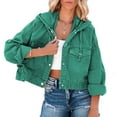 thumbnail image 3 of Women Fashionable Hoed Jacket Drawstring Single Breasted Drop Shoulders Casual Female Jacket Green S, 3 of 6