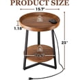 thumbnail image 4 of YKITRD Round End Table with Charging Station, Wood Tabletop & Black Metal Frame, 2 Tier Farmhouse Side Table Nightstand for Living Room, Bedroom, Brown 15.7 * 15.7 * 23.0inches, 4 of 9