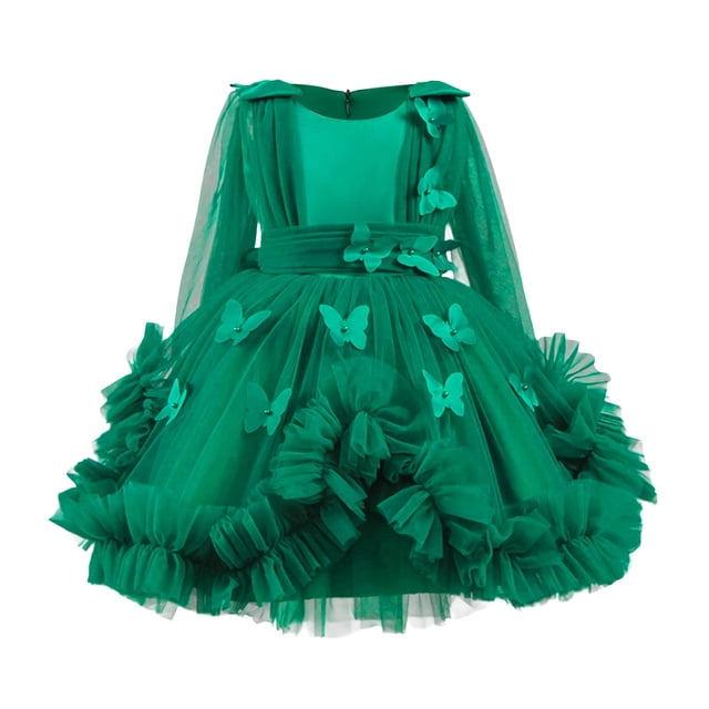 Odeerbi 1-9 Años Niñas 3D Mariposa Tul Vestido de Manga Larga Ruffle Alto Vestido de Princesa Bajo Para La Fiesta de Boda Cumpleaños
