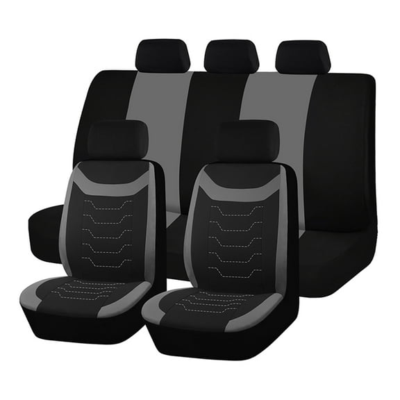 Autoking Cover Stripe Polyester 9pcs Racing Car Seat Covers Set Universal Seat Protector Accessories Interior Fit for Most Car Gray