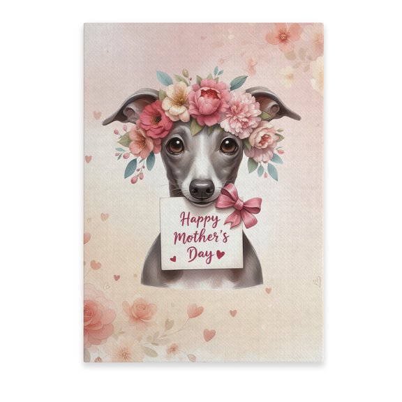 Happy Mother's Day Italian Greyhound with Flower Crown and Greeting Card Vertical Matte Canvas Poster Greyhound Dog Lover Wall Art Home Decor - 13004