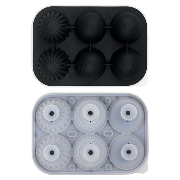 SDJMa 2" Large Ice Ball Mold with Lid, 6 Cavity Silicone Round Ice Cube Mold, Easy Fill & Release Spheres Ice Maker for Whiskey Cocktails Drinking