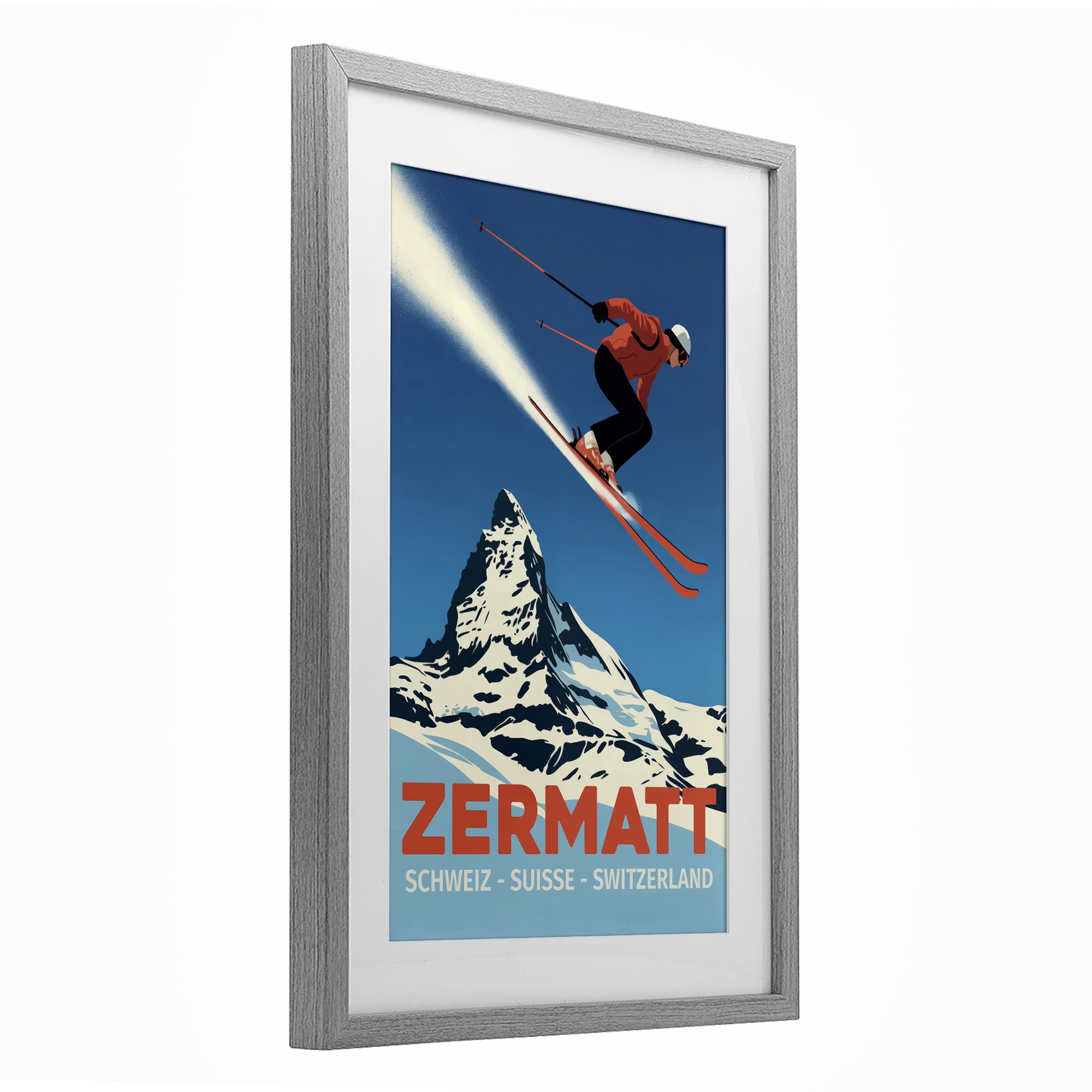 Stupell Industries Zermatt Ski Poster Gray Framed Print Under Glass, design by Andreas Magnusson
