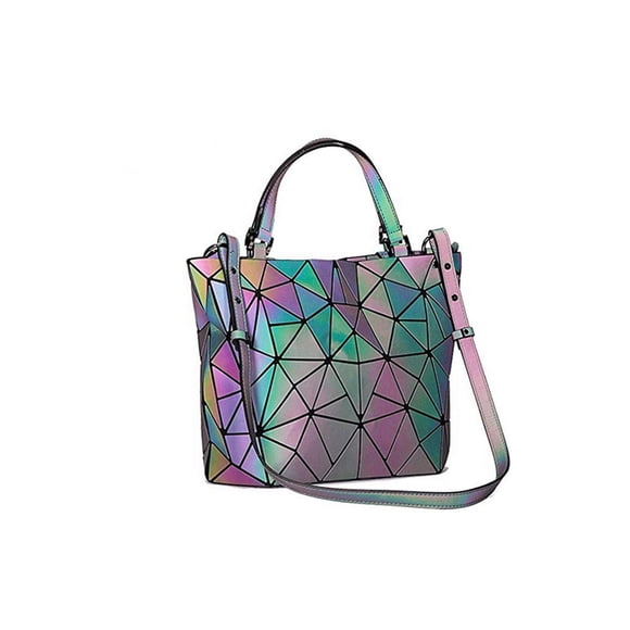 Kbinter Monederos y bolsos luminosos geométricos Shard Lattice Monedero holográfico de cuero artificial ecológico Arco iris