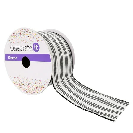 UPC: 0191518421040 | 2.5 Faux Linen Wired Stripe Ribbon by Celebrate It™