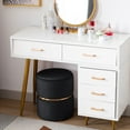 thumbnail image 2 of Duhome Round Ottoman Footstools Velvet Vanity Stool Furry Makeup Stool for Bedroom Living Room Decorative Padded Small Bench, Black and Gold, 2 of 7