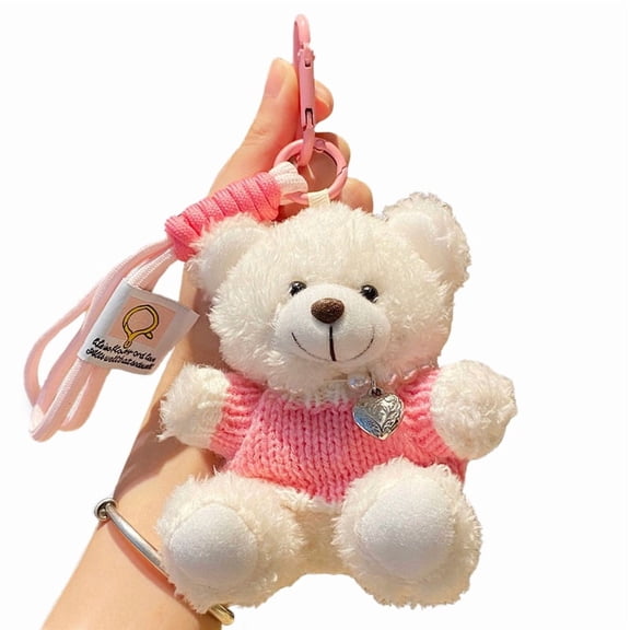 PonPom Cute Teddy Bear Keychain, Soft Fashion Little Bear with Sweater Keyring Backpack Pendant