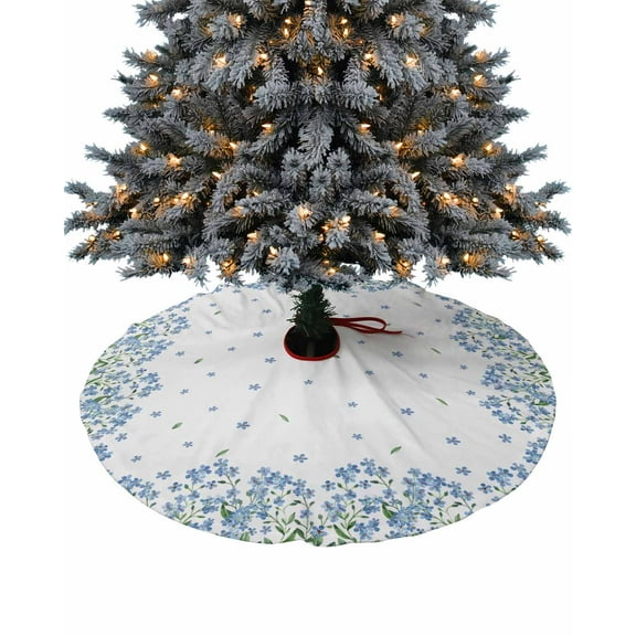 Spring Floral Christmas Tree Skirt 48 Inches Large Christmas Skirt Tree, Blue Flowers Summer Botanical Farmhouse Tree Skirt Christmas Decorations for Fireplace Party Holidays Indoor Outdoor
