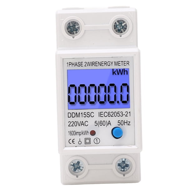 Medidor de energía digital LCD monofásico 2P, monitor de consumo eléctrico, comprobador eléctrico de riel DIN, 5 A, 220 V CA