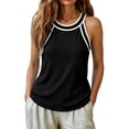thumbnail image 6 of Miluxas Women's Halter Neck Sleeveless Tank Tops Contrast Trim Loose Tunic Shirts Tops Casual Beach Vacation Outfits for Summer Daily Wear Black, 6 of 7
