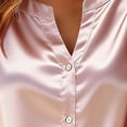 thumbnail image 5 of HongQid Silk Button Down Shirts for Women Satin Short Sleeve V Neck Casual Work Office Blouse Tunic Tops, 5 of 5