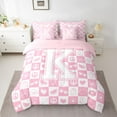 thumbnail image 3 of Feelyou Kawaii Pink Buffalo Twin Bedding Sets 7-Piece for Girl, Initial K Letter Bedding Comforter Set, Princess Bowknot Floral Reversible Sheet Sets, Super Cozy Room Decor, 3 of 8