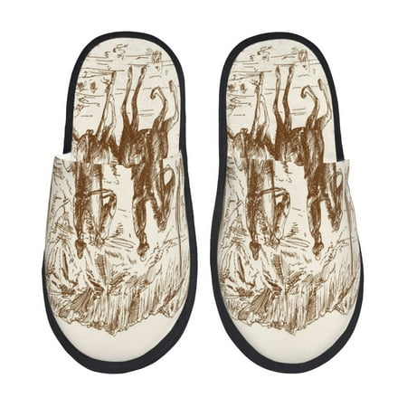 

Qekee Western Desert Cowboys1 print Slippers for Women and Men Fluffy Cute Cozy House Slipper Funny Furry Bedroom Slippers for Women Indoor -Medium