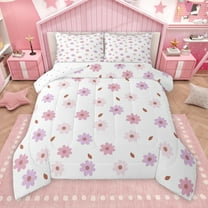 Manfei Blossoms Floral Leaf Bedding Comforter Set, Pink Plum Flower Twin Comforter Sets, Teens Kids Boys Girls Reversible Bedding Set, Breathable Home Decor, 2pcs