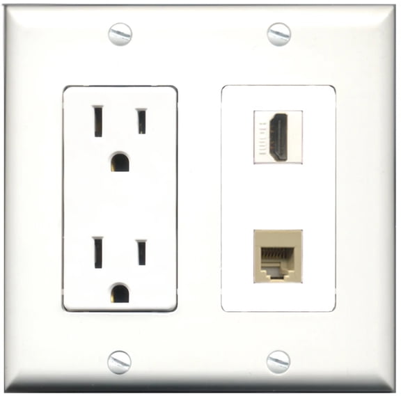 Ultra Spec Cables 15 Amp Power Outlet 1 Port HDMI 1 Port Phone RJ11 RJ12 Beige Wall Plate