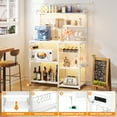thumbnail image 3 of iSunirm Bakers Rack with Power Outlet and LED Light, Microwave Oven Stand Kitchen Storage Shelf with Wire Basket, Coffee Bar Station Island Table with 10 Hooks, for Pots, Spices, Pans, White, 3 of 8