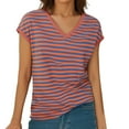 thumbnail image 4 of Women's V-Neck Sleeveless Tee - Breathable Striped Summer Top, Plus Size Loose Fit (XL-8XL, 10 Colors) | Yubnlvae (Red | XXL), 4 of 8