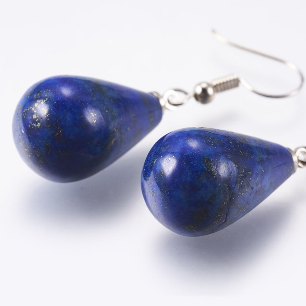 Natural Dyed Lazuli Dangle Earrings with Brass Earring Hooks Drop Platinum 43mm Pin: 0.5mm