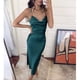 thumbnail image 1 of Vestido Sin Espalda Para Mujer Color Puro Elegante Corte Delgado Cómodo De Algodón Correa De Espagueti Vestido A Media Pierna Drapeado Cuello De Capucha Para Festival De ANGGREK Ropa, 1 of 6