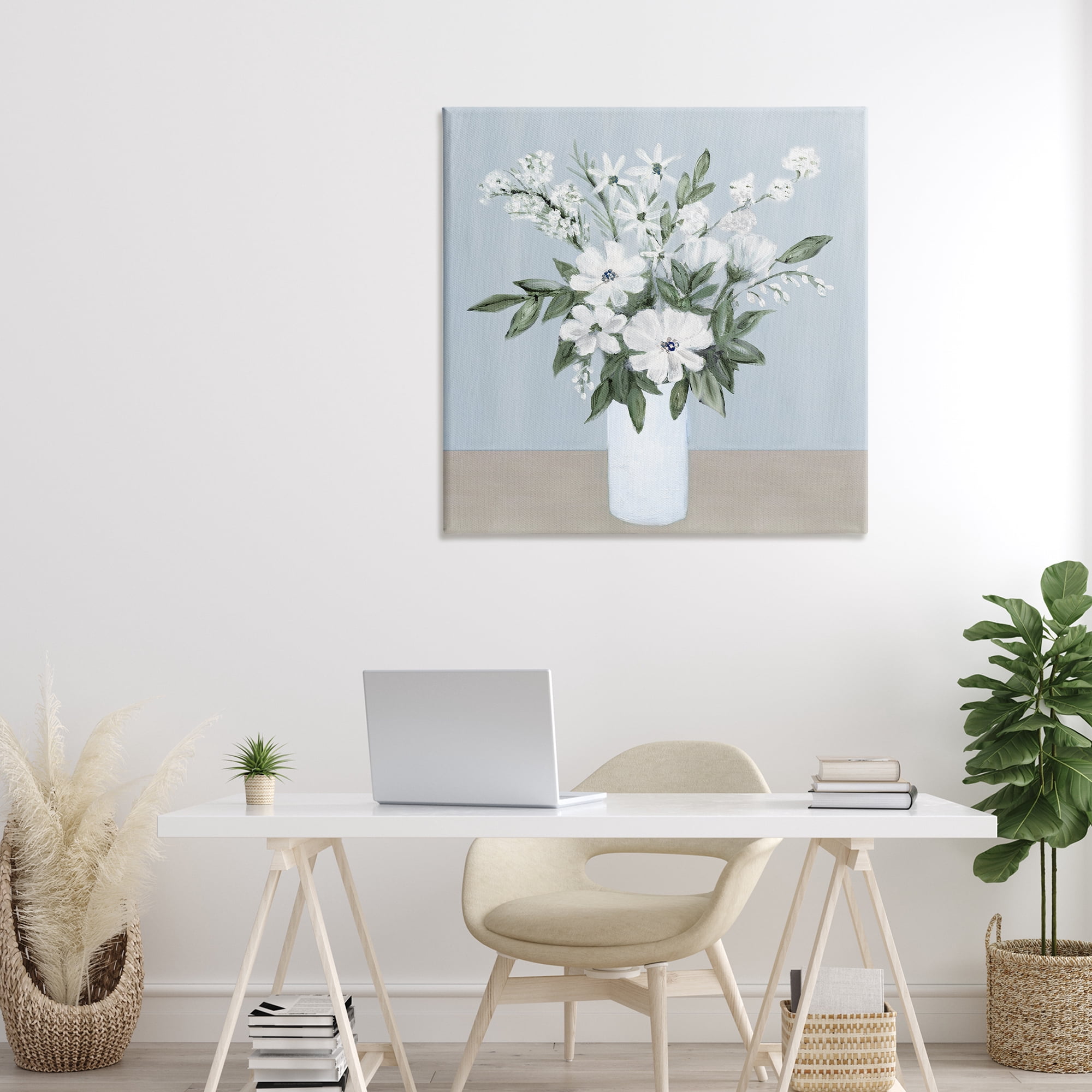 Stupell Industries Mixed White Blooms on Blue Canvas Wall Art, design by Marilyn Dunlap