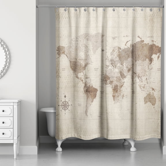 Creative Products Distressed World Map 71x74 Shower Curtain