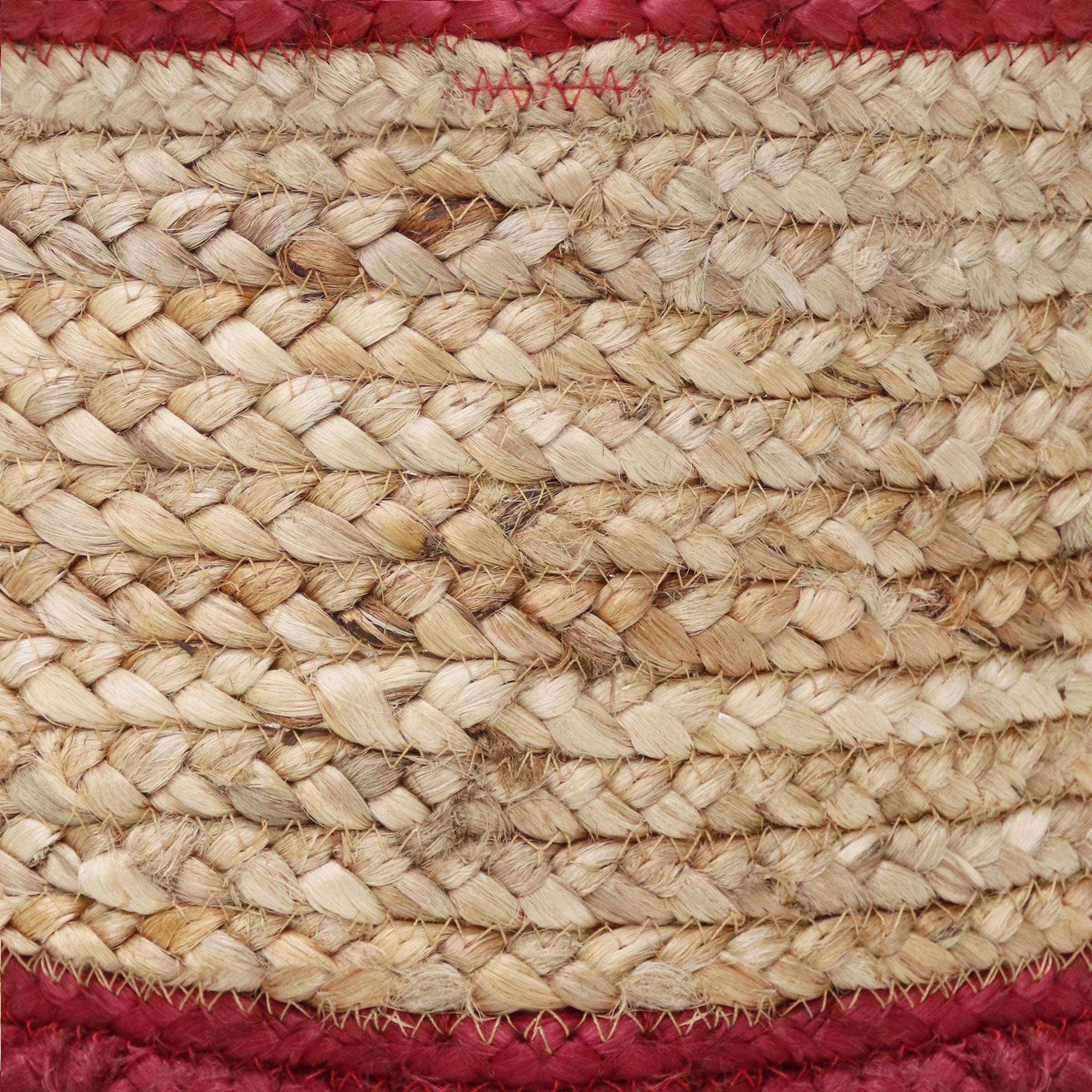 LR Home Woven Round Jute 17" Storage Basket with Handles, Red Double Stripe