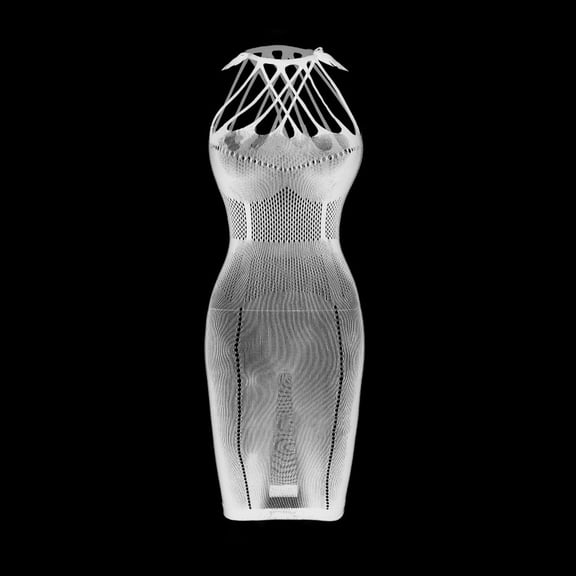 Levmjia Women Fishnet Halter Mesh Mini Lingerie Dress Sleeveless Sheer Bodycon Nightgown Hollow Out Spring Summer Indoor Leisure Solid Color Slim Short Skirt Bedroom