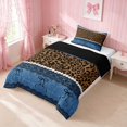 thumbnail image 2 of Erosebridal Leopard Satin Bow Ribbon Twin Comforter Sets for Girls, Cheetah Animal Print Lace Bedding Set, Black Reversible 2-Piece 1 Comforter and 1 Pillowcase, 2 of 6